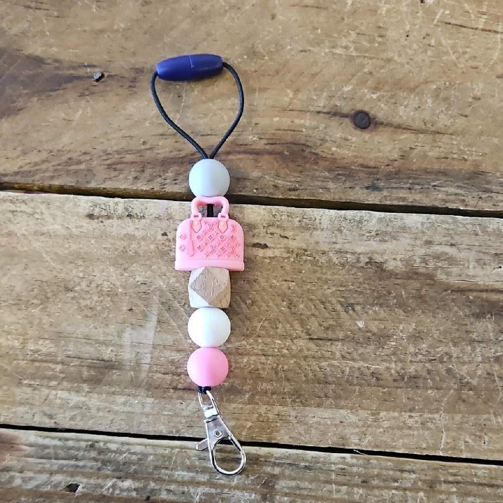 Pink and White Bag Charm